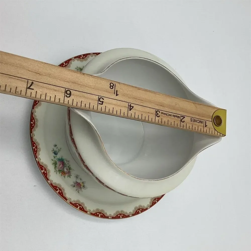 Vintage Rutland Pattern Porcelain Gravy Boat with Attached Under Plate‎
